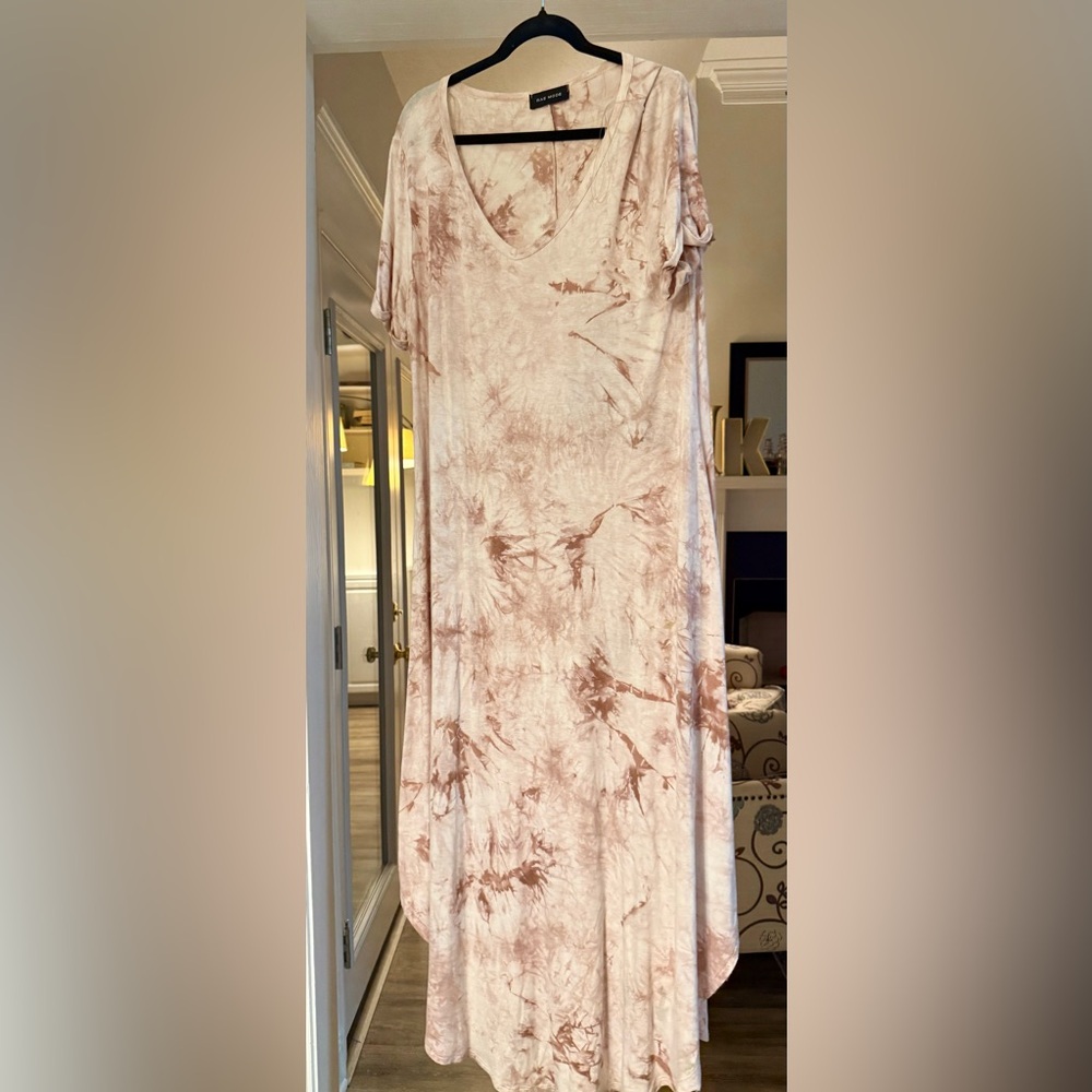 VGUC Rae Mode Earth Toned Tie-Dye V-Neck Maxi Dress (Oversized L fits up to 2X)